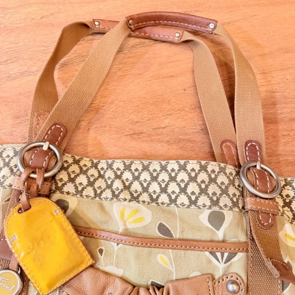Vintage Fossil Tan Beige Yellow Women's Hobo Bag Tote Purse - Picture 8 of 16